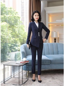 女式三?？蹢l紋西裝藏藍(lán)色